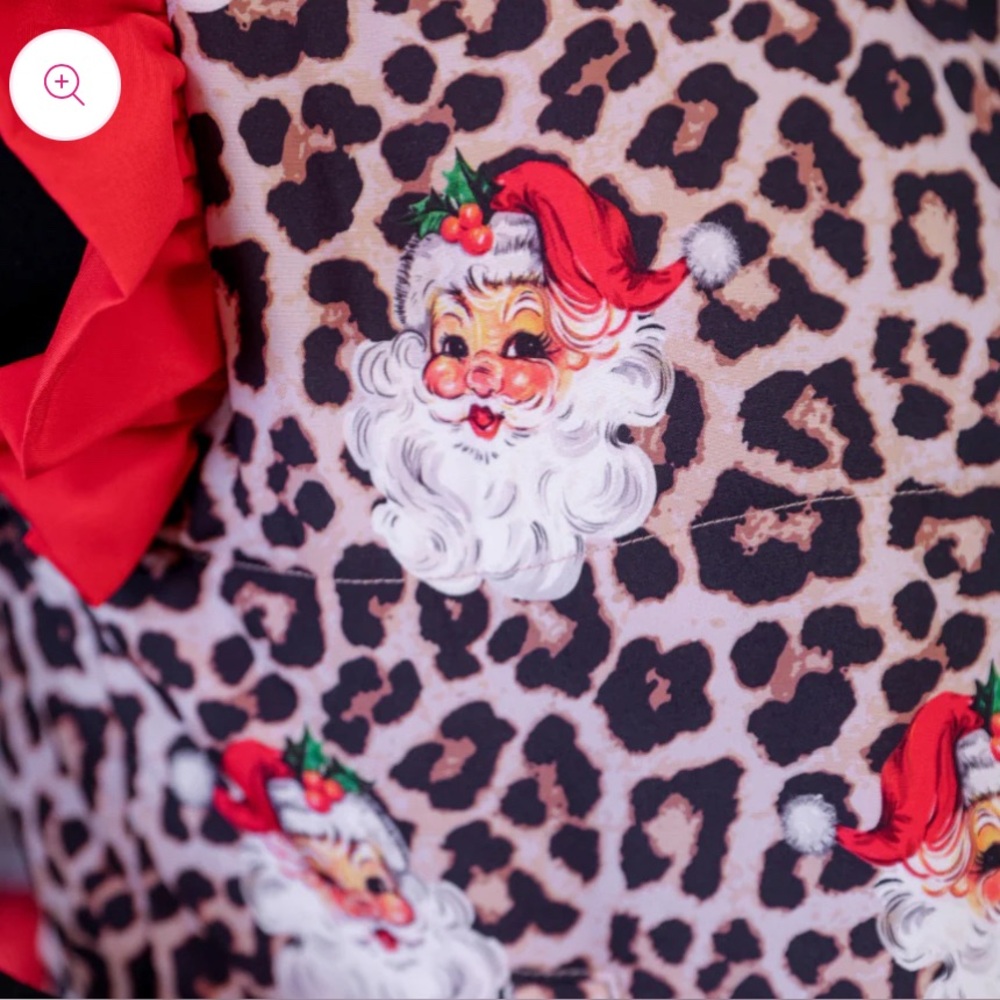 Leopard Print Vest with Santa Design and Red Ruffle Sleeves NEW - Picture 2 of 4